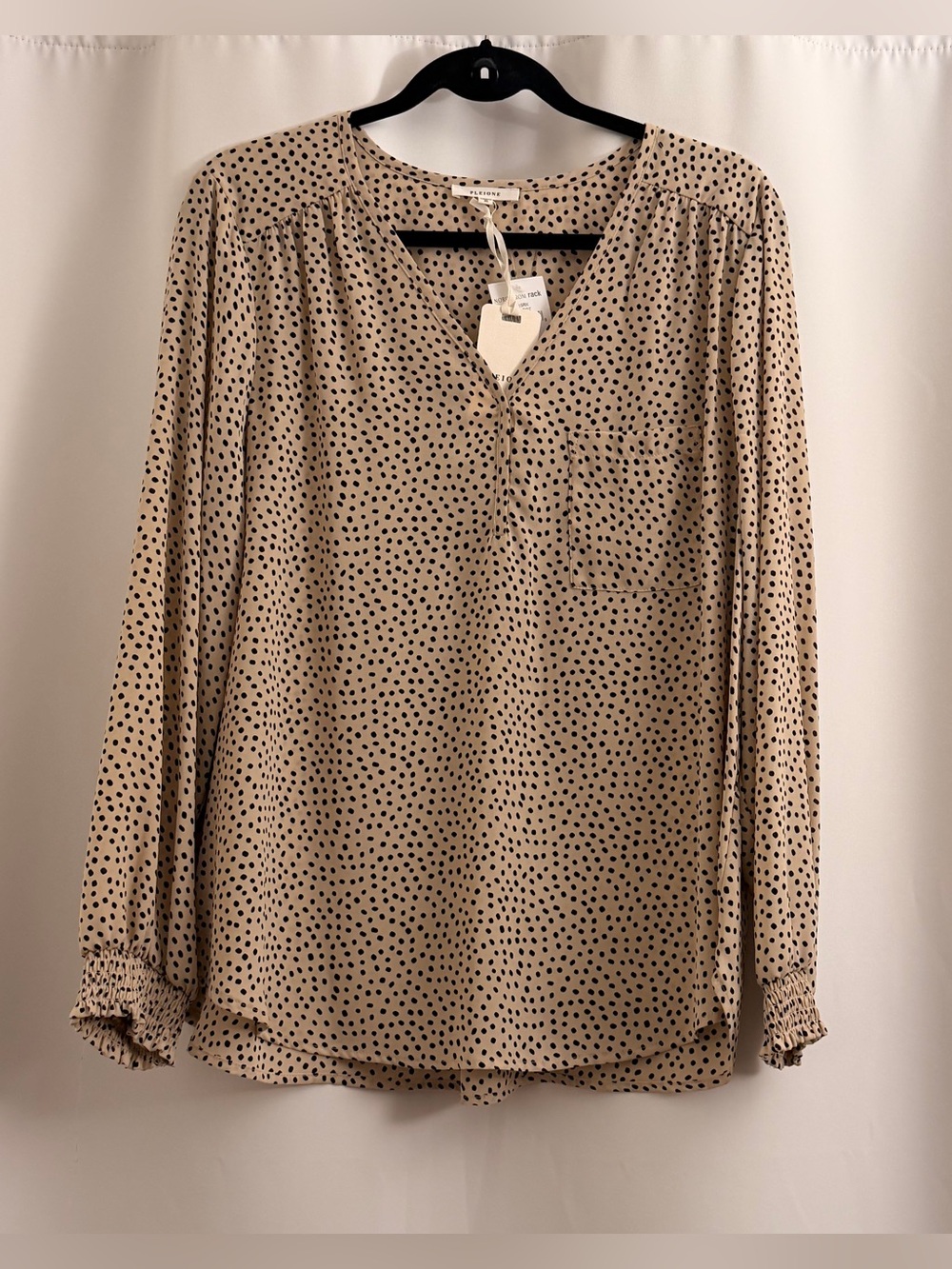 Pleione Beige Blouse with Black Polka Dots